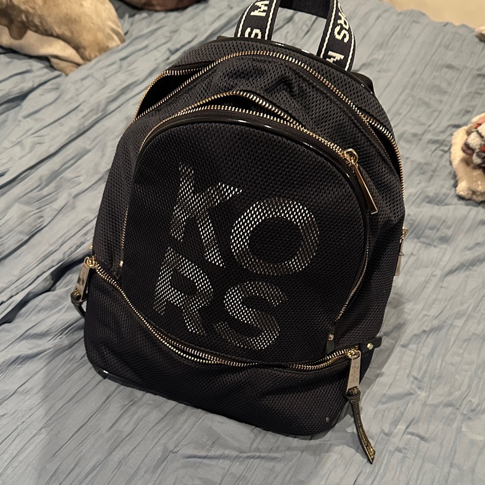 Michael Kors Black Mesh Backpack with Silver Accents